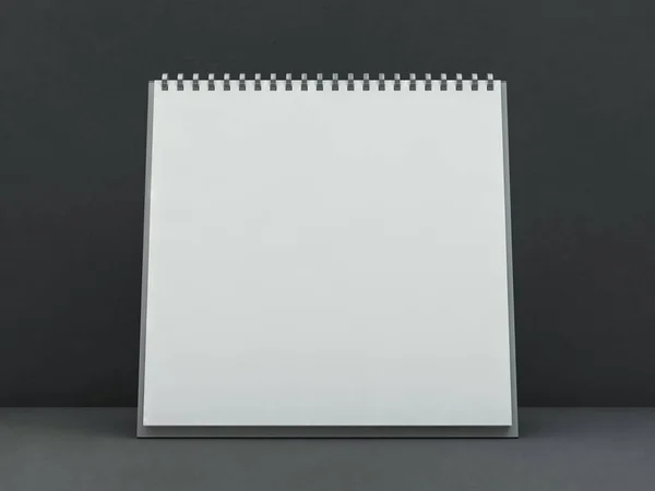 Calendario de escritorio cuadrado vacío en la mesa. Concepto de diseño burlón. 3D —  Fotos de Stock