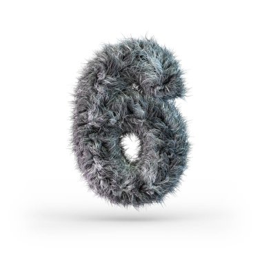 Büyük harf kabarık ve kürklü gri yazı tipi. Altıncı basamak. 3d