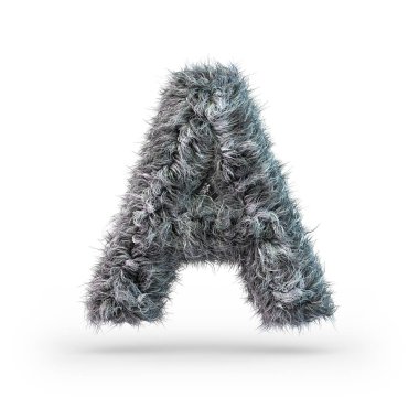 Büyük harf kabarık ve kürklü gri yazı tipi. A Harfi 3d