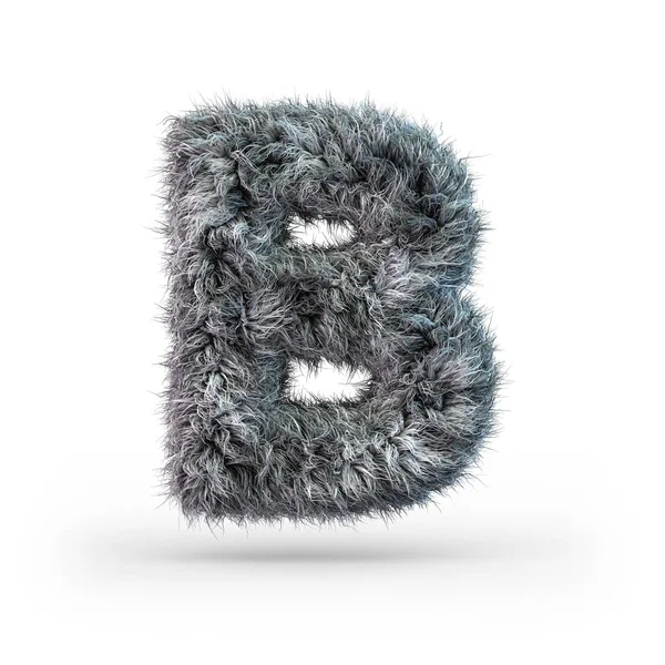 Uppercase fluffy and furry gray font. Letter B. 3D — Stock Photo, Image