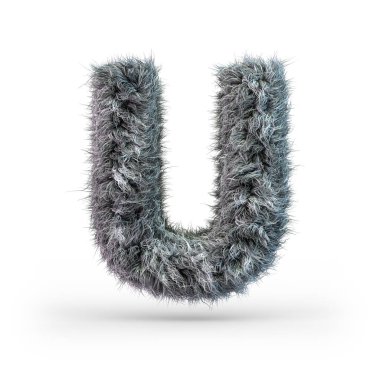 Büyük harf kabarık ve kürklü gri yazı tipi. U Harfi 3d