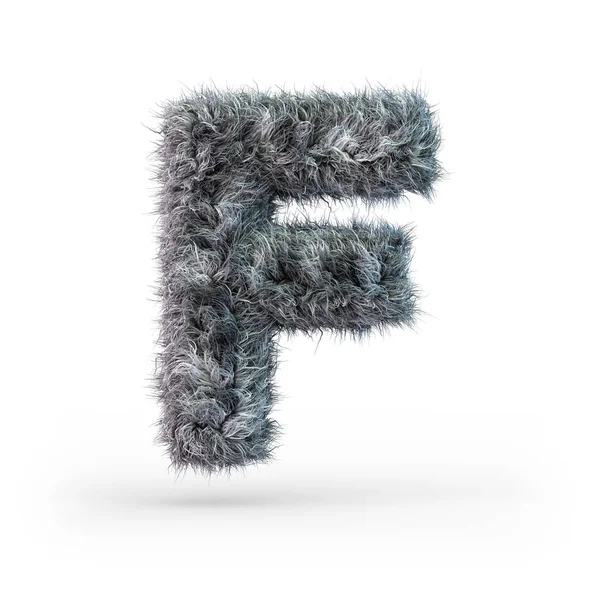 Großbuchstaben flauschig und pelzig grau Schrift. Buchstabe f. 3d — Stockfoto