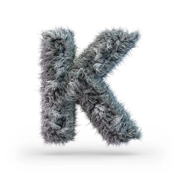 Hoofdletters pluizig en harige grijs lettertype. Letter K. 3D — Stockfoto