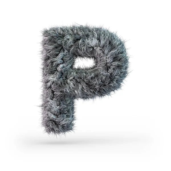 Uppercase fluffy and furry gray font. Letter P. 3D — Stock Photo, Image