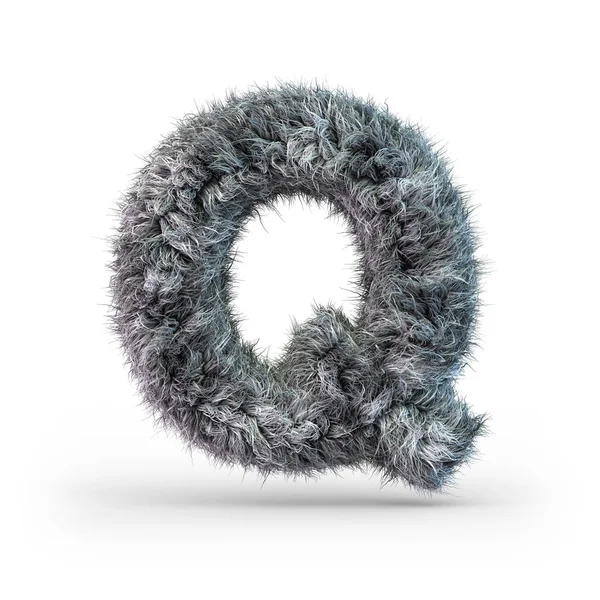 Uppercase fluffy and furry gray font. Letter Q. 3D — Stock Photo, Image