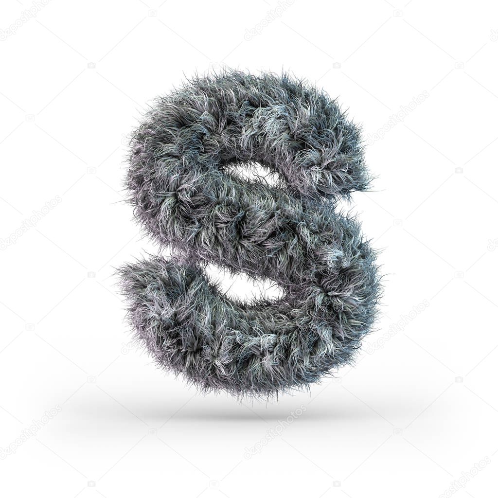 Uppercase fluffy and furry gray font. Letter S. 3D