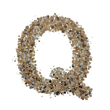 Arka planda açık altın harfli Q harfi var. Üç Boyut