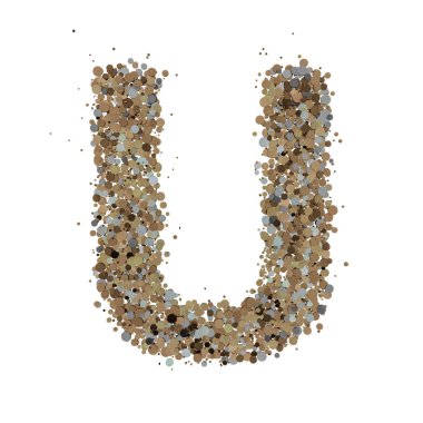 Arka planda açık altın renkli U harfi. Üç Boyut