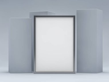 Arka plan üzerinde beyaz boş fotoğraf dikey kare mockup. 3d