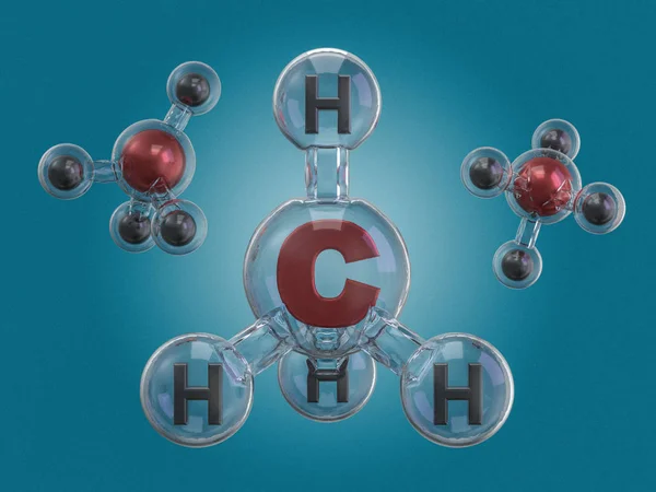 Metano Moléculas Antecedentes. Renderizado 3D —  Fotos de Stock