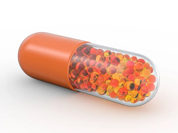 Muchas píldoras de colores aislados en blanco. 3D — Foto de Stock
