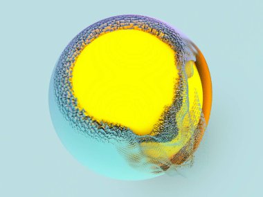 Küre ve parlayan çekirdekli soyut bir arkaplan. 3d