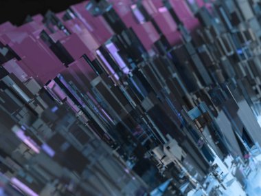 Cam ve parlayan çekirdekli soyut bir arkaplan. 3d