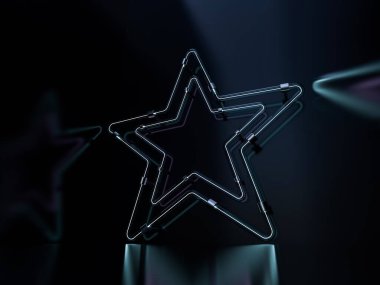 Parlak neon yıldızlar. Tasarımın için gizemli parlak tabela. 3d