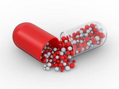 Beyaza izole edilmiş bir sürü renkli hap. 3d