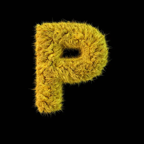 Capital Letter Uppercase Yellow Fluffy Font Black Background Rendering — Stock Photo, Image