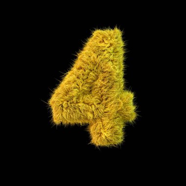 4 numara. Dijital işaret. Siyah arkaplanda sarı kabarık yazı tipi. 3B görüntüleme