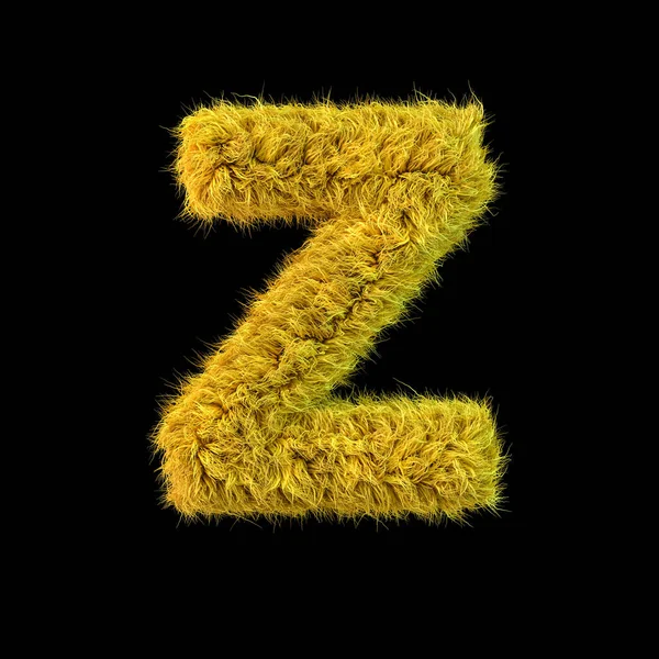 Capital Letter Uppercase Yellow Fluffy Font Black Background Rendering — Stock Photo, Image