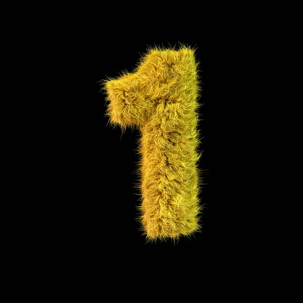 Number Digital Sign Yellow Fluffy Font Black Background Rendering — Stock Photo, Image