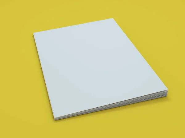 Folleto Fotorrealista Blanco Maqueta Sobre Fondo Amarillo Renderizado —  Fotos de Stock