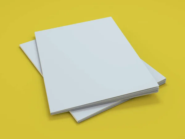 黄色の背景にブランクフォトリアリスティックパンフレットモックアップ 3Dレンダリング — ストック写真