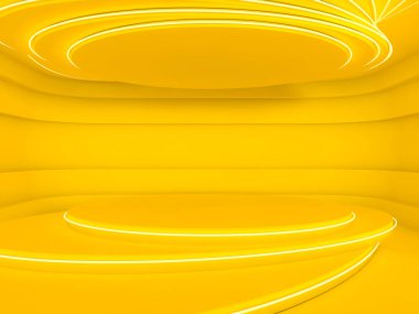 Soyut sarı modern mimari arka plan, boş açık alan iç mekanı. 3B görüntüleme