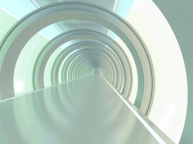 Soyut modern mimari arka plan, boş açık alan iç mekanı. 3B görüntüleme