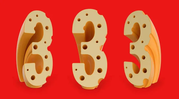デジタルサイネージ チーズのアルファベットとフォント 赤の3つのビューポイントのセット 3Dレンダリング — ストック写真