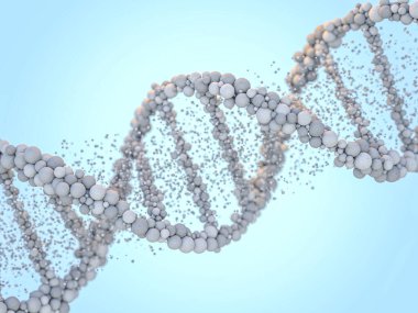 DNA zinciri. Soyut bilimsel geçmiş. Güzel bir illüstrasyon. Biyoteknoloji, biyokimya, genetik ve tıp konsepti. 3B görüntüleme