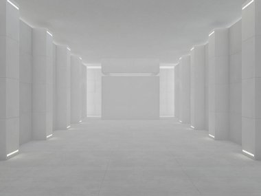 Soyut modern mimari arka plan, boş açık alan iç mekanı. 3B görüntüleme