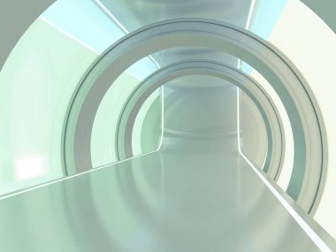 Soyut modern mimari arka plan, boş açık alan iç mekanı. 3B görüntüleme