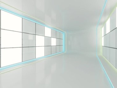 Soyut modern mimari arka plan, boş açık alan iç mekanı. 3B görüntüleme