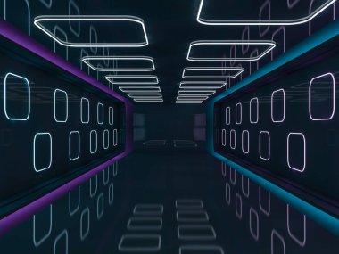 Soyut modern mimari arka plan, boş açık alan iç mekanı. 3B görüntüleme