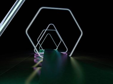 Çizgilerin neon soyut arkaplanı. 3B görüntüleme