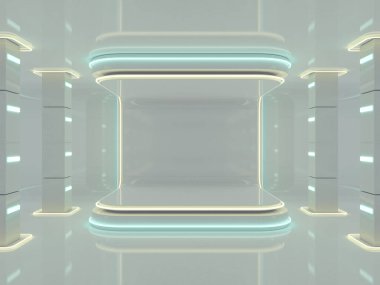 Soyut modern mimari arka plan, boş açık alan iç mekanı. 3B görüntüleme