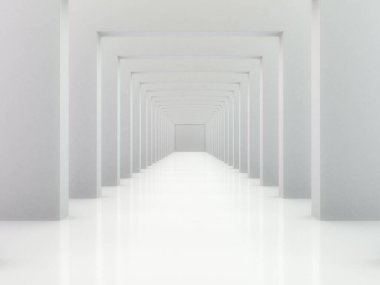 Soyut modern mimari arka plan, boş açık alan iç mekanı. 3B görüntüleme