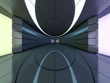 Soyut modern mimari arka plan, boş açık alan iç mekanı. 3B görüntüleme