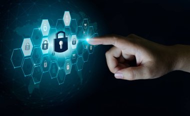 Merhaba tech koyu mavi arka plan parola parmak küresel ağ güvenlik Dünya Haritası anahtar kilit güvenlik sistem tasarlamak teknoloji dünya dijital bağlantı siber güvenlik sanal ekran butonuna basıldığında