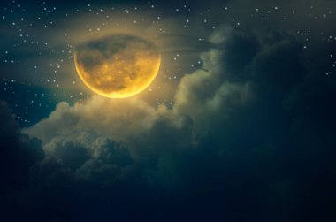 Chuseok ay bulut ile birçok yıldız gökyüzünde ay yüzen Cadılar Bayramı çevrili büyük