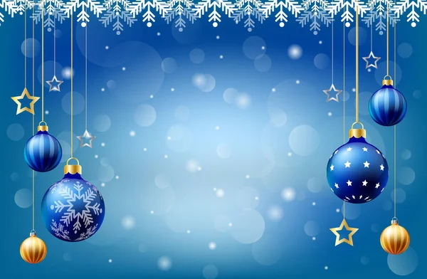 Gelukkig Nieuwjaar Christmas Sneeuwt Bal Achtergrond Tekst Invoervak Blauwe Achtergrond — Stockvector