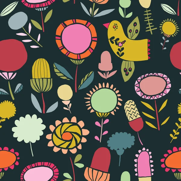 矢量五颜六色的民间花卉无缝的图案背景 适合织物 纺织品 剪贴簿 Wallapers 和工艺品 — 图库矢量图片