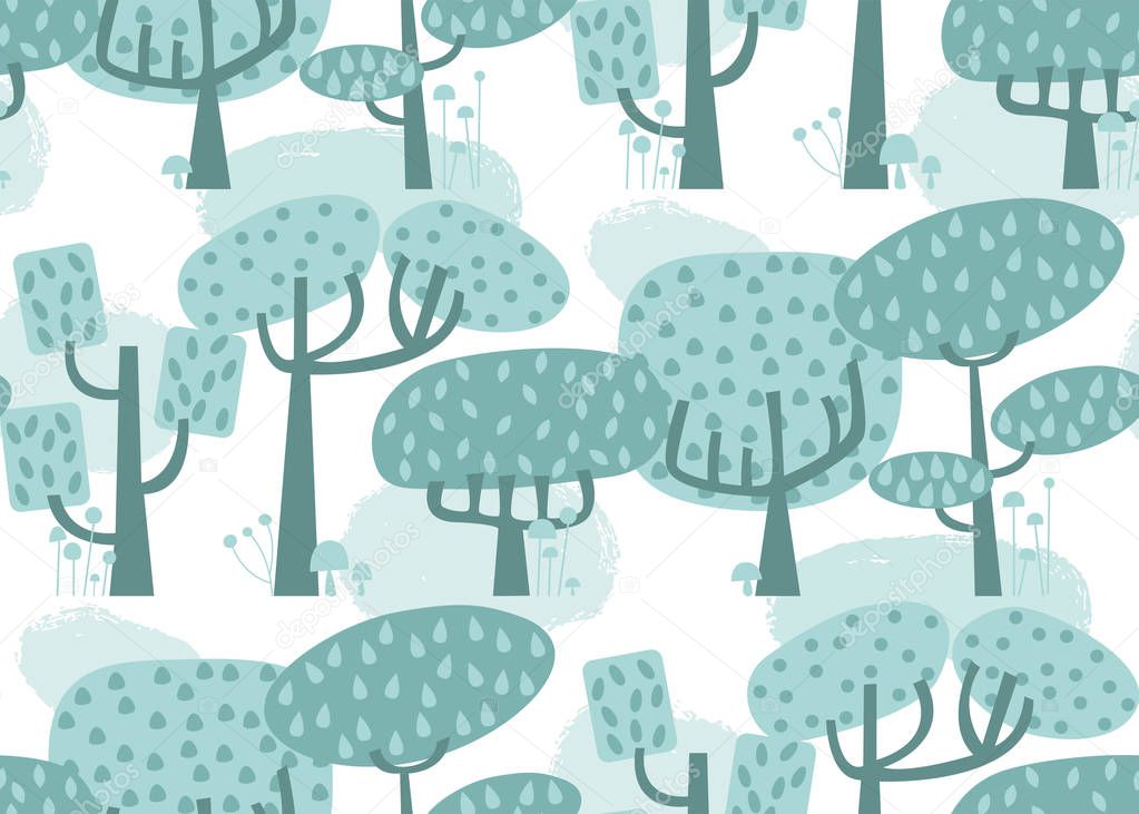 Vector forest seamless pattern background. Perfect for quilting, scrapbooking, crafting and children projects
