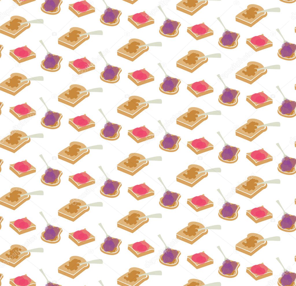Vector peanut butter and jam seamless pattern background. Perfect for crafting projects, quilting, scrapbooking