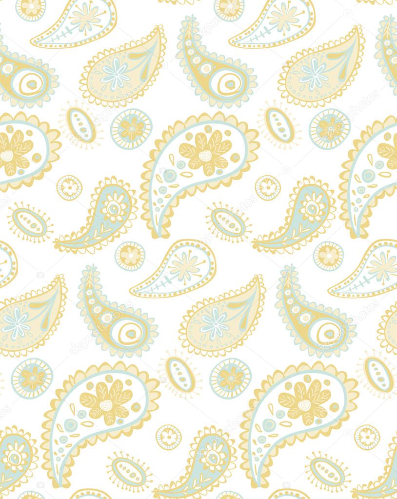 Vector decorative paisley design in neutral colors pattern background. Use for fabrics, quilts, wallpapers, scrapbooking and crafts