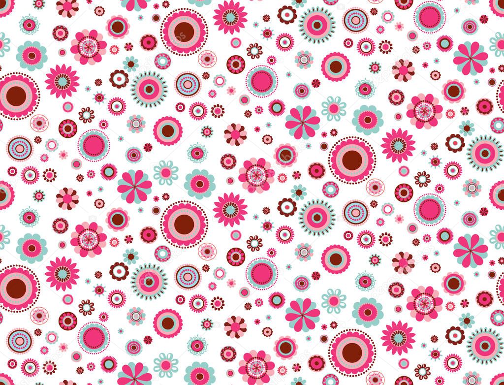 Vector colorful abstract flowers seamless pattern on white background. Perfect for fabric, quilting, scrapbookpaper, wallpaper and crafts