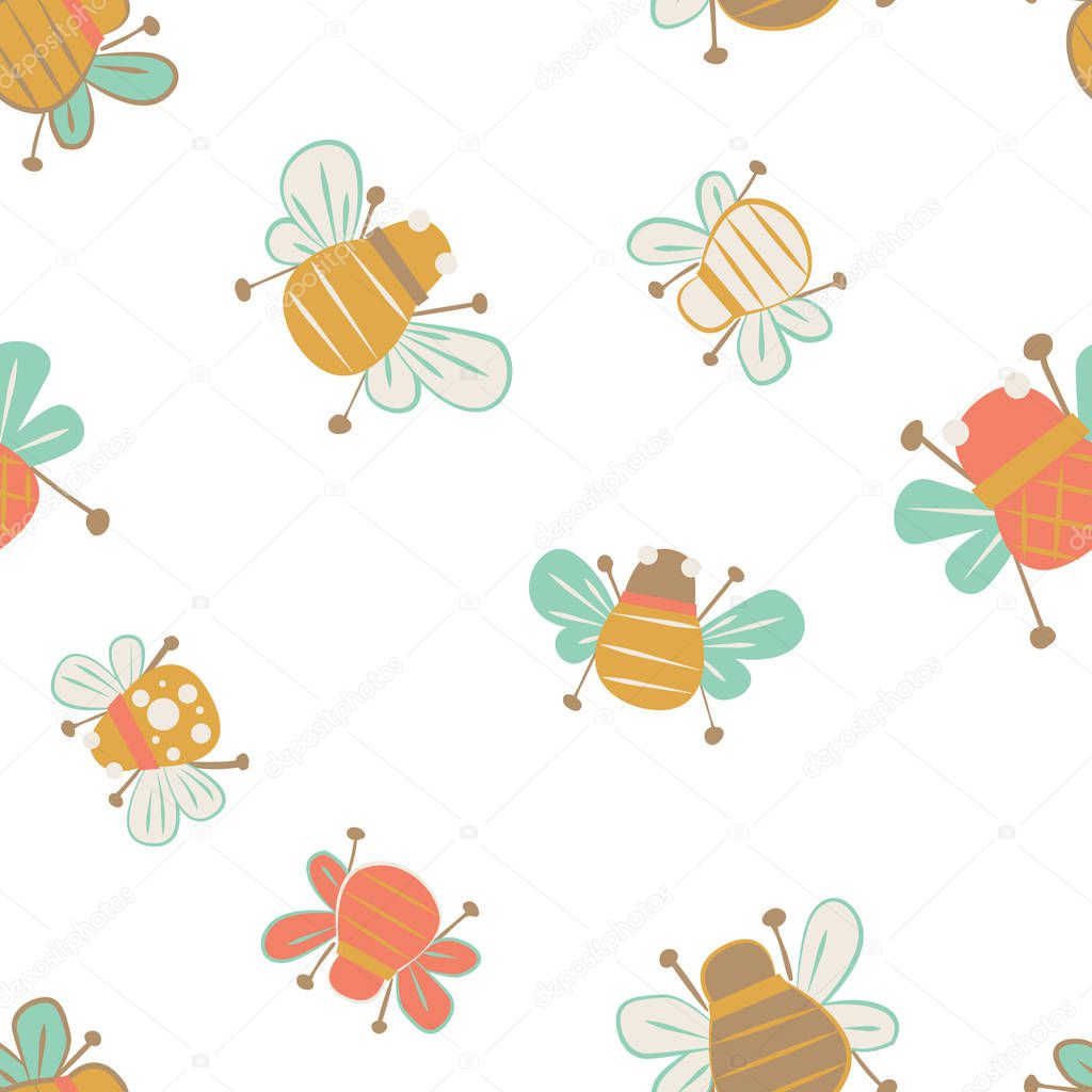 Vector cute bees seamless pattern background. Ideal for all kinds of crafts, wallpapers, fabrics and quilting