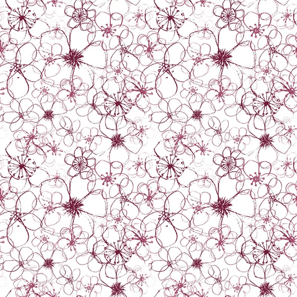 Raffinierte Vektor Magenta Florales Nahtloses Muster Auf Weißem Hintergrund Sommerlich — Stockvektor
