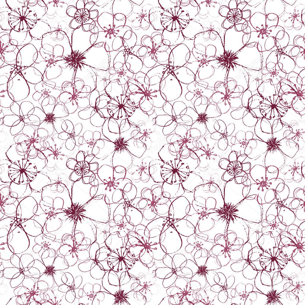 Sophisticated vector magenta floral seamless pattern on white background. Summery, festive and fun. Great for backgrounds, wallpapers and textures on invitations, gift wrap and stationery.