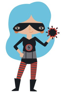 Vector black and red masked superheroine graphic editable illustration with super atomic powers. Use for scrapbooking, crafting, quilting clipart