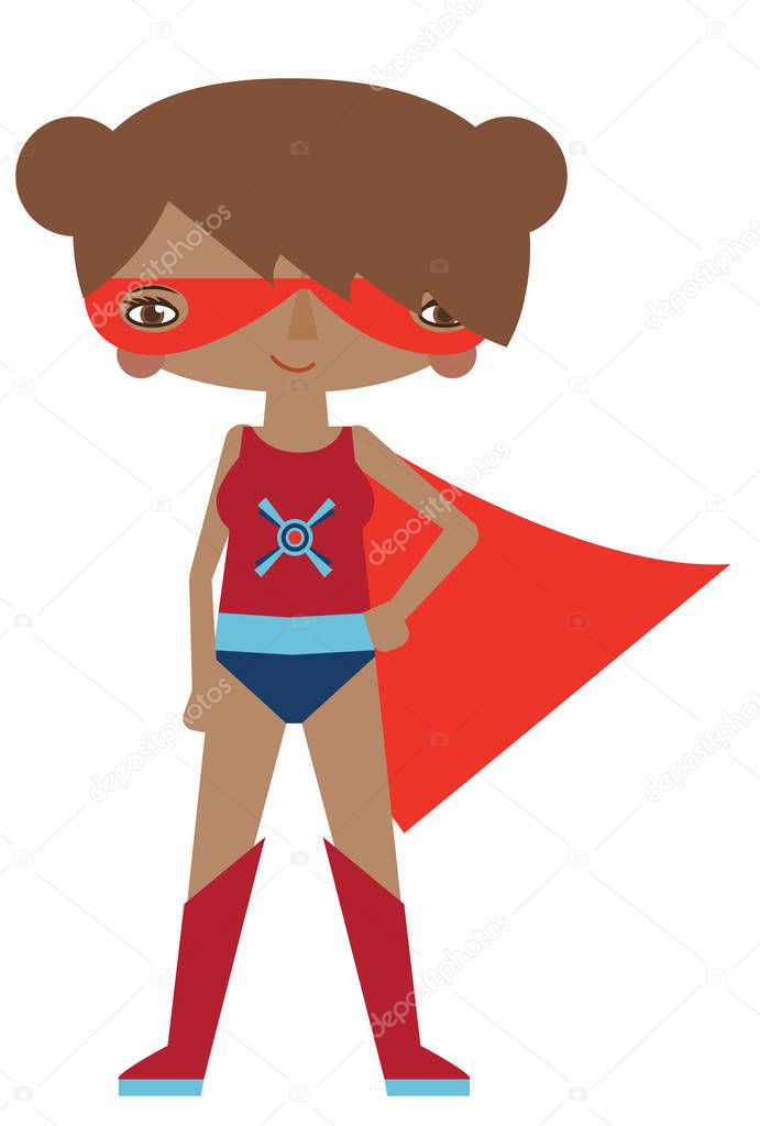 Vector Red and blue caped superheroine graphic editable illustration with super powers. Use for scrapbooking, crafting, quilting